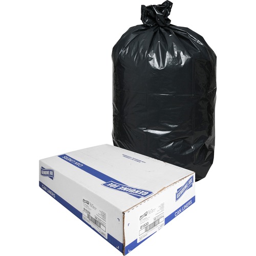 Genuine Joe Heavy-Duty Trash Can Liners - Medium Size - 33 gal Capacity - 33" Width x 40" Length x 1.50 mil (38 Micron) Thickness - Low Density - Black - 100/Box - 1 / Carton