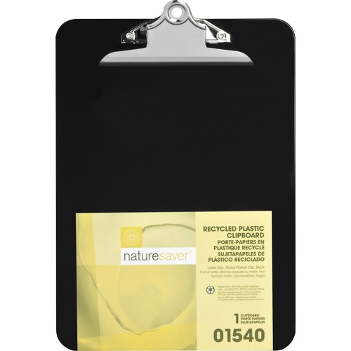 Nature Saver Recycled Plastic Clipboards - 1" Clip Capacity - 8 1/2" x 11" - Heavy Duty - Plastic - Black - 1 Each - Clipboards - NAT01540