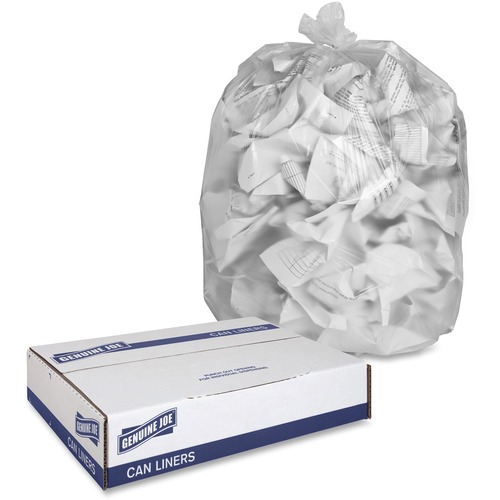 Genuine Joe High-Density Can Liners - Extra Large Size - 60 gal Capacity - 38" Width x 60" Length - 0.67 mil (17 Micron) Thickness - High Density - Clear - Resin - 10/Carton - 20 Per Roll - Office Waste, Industrial Trash