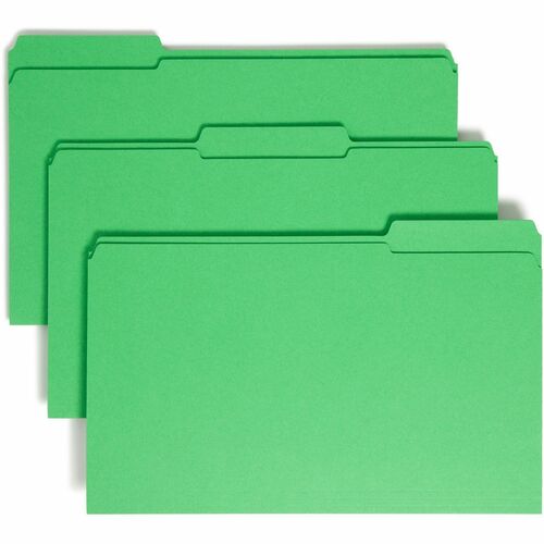 Smead Colored 1/3 Tab Cut Legal Recycled Top Tab File Folder - 8 1/2" x 14" - Top Tab Location - Assorted Position Tab Position - Green - 10% Recycled - 100 / Box