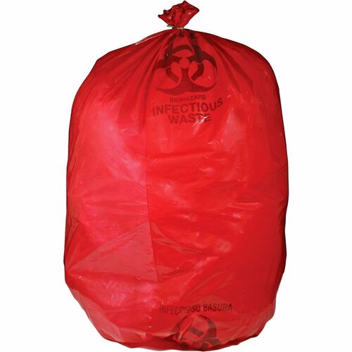 Medegen MHMS Red Biohazard Infectious Waste Bags - 33 gal Capacity - 31" Width x 43" Length - 1.50 mil (38 Micron) Thickness - Red - 50/Box - Office Waste
