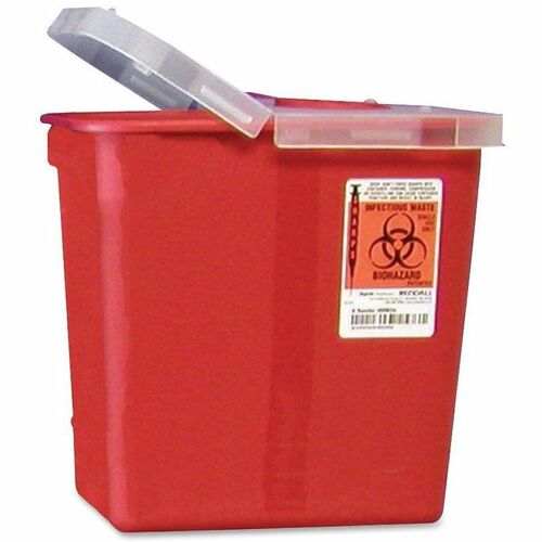 Covidien Sharps Hinged Lid Container - 2 gal Capacity - 10" Height x 10.5" Width x 7.3" Depth - Red - 1 Each