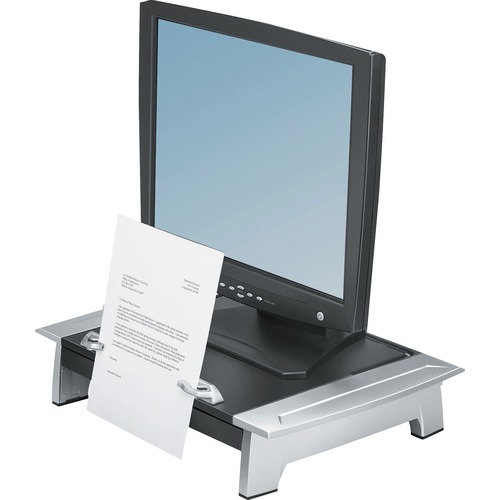 Fellowes Office Suites Standard Monitor Riser Plus - 80 lb Load Capacity - 4.2" Height x 19.9" Width x 14.1" Depth - Black, Silver