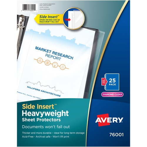Avery® Side Insert Sheet Protectors - For Letter 8 1/2" x 11" Sheet - Ring Binder - Side Loading - Clear - Polypropylene - 25 / Pack