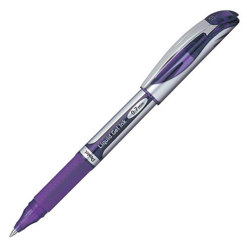 Pentel EnerGel Liquid Gel Stick Pen - Medium Pen Point - 0.7 mm Pen Point Size - Refillable - Violet Gel-based Ink - Silver Barrel - 12 / Box - Gel Ink Pens - PENBL57V