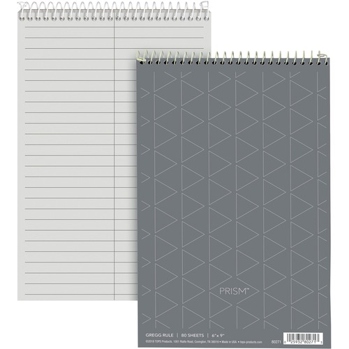 TOPS Prism Steno Books - 80 Sheets - Coilock - Gregg Ruled Margin - 6" x 9" - Gray Paper - Stiff-back, Perforated - 4 / Pack