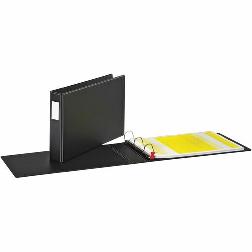 Cardinal EasyOpen Locking Slant-D Tabloid Binders - 2" Binder Capacity - Tabloid - 11" x 17" Sheet Size - 525 Sheet Capacity - 1 1/2" Spine Width - 3 x D-Ring Fastener(s) - Inside Front & Back Pocket(s) - Vinyl - Black - 1.19 kg - Recycled - Locking Ring,