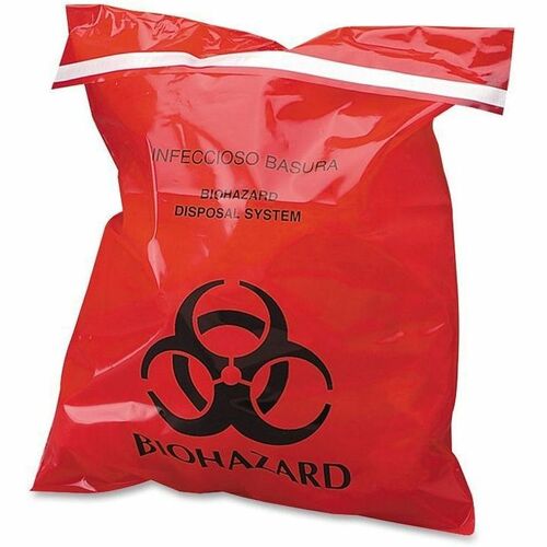 CareTek Stick-On Biohazard Infectious Waste Bags - 9" Width x 10" Length - 2 mil (51 Micron) Thickness - Red - 100/Box