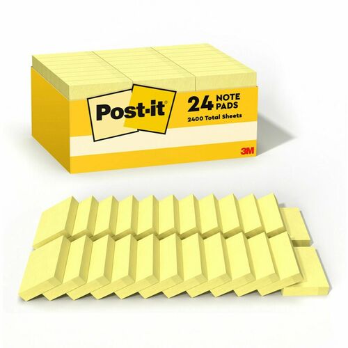 Post-it® Notes Value Pack - 2160 - 1 1/2" x 2" - Rectangle - 90 Sheets per Pad - Unruled - Yellow - Paper - 24 / Pack