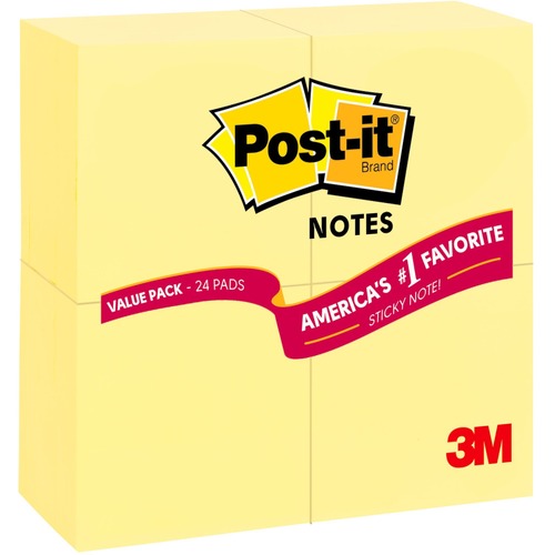 Post-it® Notes Original Notepads - 2160 - 3" x 3" - Square - 90 Sheets per Pad - Unruled - Yellow - Paper - 24 / Pack