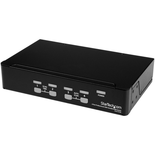 StarTech.com 4 Port 1U Rackmount USB PS/2 KVM Switch with OSD - This USB+PS/2 4 port KVM Switch lets you control multiple PS/2 or USB-controlled computers from a single console (USB keyboard, USB mouse, monitor)