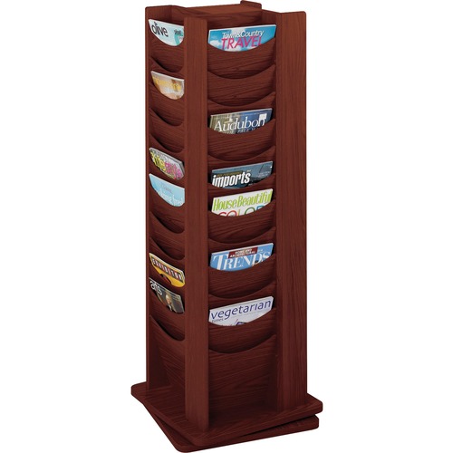 Safco 48-Pocket Solid Wood Rotating Display Rack - 48 Pocket(s) - 49.5" Height x 16.8" Width x 16.8" DepthFloor - Mahogany - Wood - 1 Each