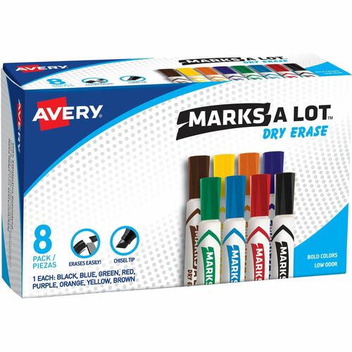 Avery® Marks A Lot Desk-Style Dry-Erase Markers - Chisel Marker Point Style - Black, Blue, Red, Green, Purple, Yellow - 8 / Box