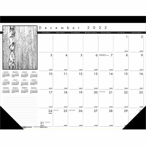 House of Doolittle Black and White Calendar Desk Pads - Julian Dates - Monthly - 13 Month - December 2022 - December 2023 - 1 Month Single Page Layout - 22" x 17" Sheet Size - 2.75" x 2.25" Block - Desk Pad - Black, White - Perforated Corner, Non-refillab