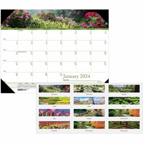 House of Doolittle Earthscapes Gardens Desk Pad - Julian Dates - Monthly - 1 Year - January 2024 - December 2024 - 1 Month Single Page Layout - 22" x 17" Sheet Size - 3.06" x 2.25" Block - Desk Pad - White - Leatherette, Paper - Reference Calendar - 1 Eac