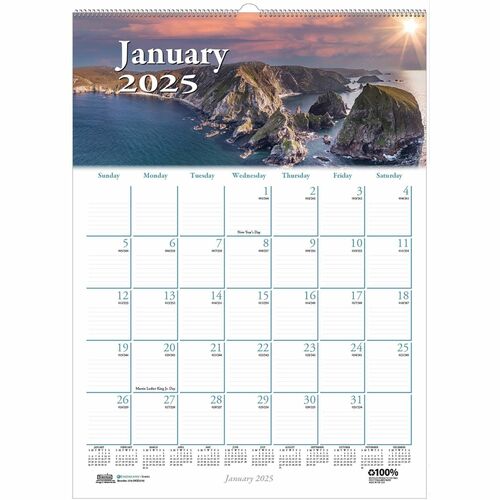 House of Doolittle Earthscapes Scenic Wall Calendars - Julian Dates - Monthly - 1 Year - January 2024 - December 2024 - 1 Month Single Page Layout - 12" x 16 1/2" Sheet Size - 2" x 1.63" Block - Wire Bound - White - Paper - Reference Calendar, Hanging Loo
