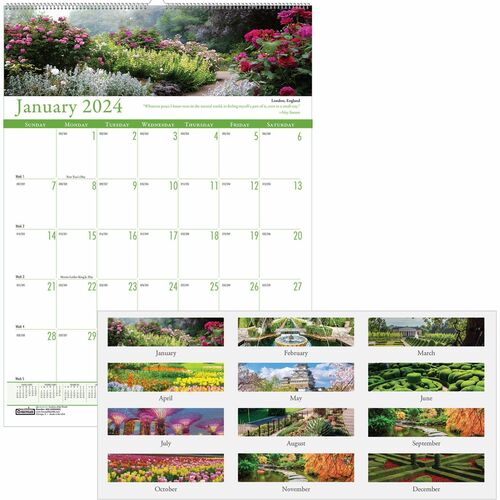 House of Doolittle Earthscapes Gardens Wall Calendar - Julian Dates - Monthly - 1 Year - January 2024 - December 2024 - 1 Month Single Page Layout - 15 1/2" x 22" Sheet Size - 2" x 2.50" Block - Wire Bound - White - Paper - Reference Calendar, Eyelet - 1 