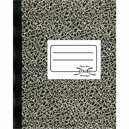 Rediform Xtreme White Notebook - 80 Sheets - Sewn - Wide Ruled - Ruled Red Margin - 7 7/8" x 10" - White Paper - Black Marble Cover - Subject - 1 Each