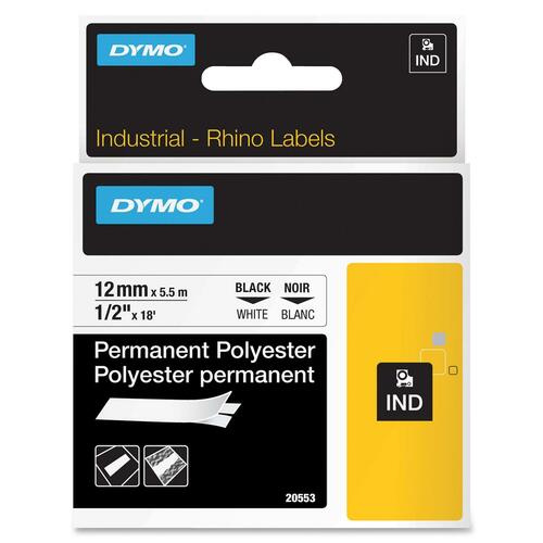 Dymo Rhino Pro Label Tape - 1/2" Width x 18 ft Length - Permanent Adhesive - White - Polyester - 1 Each - Label Tapes - DYM18483
