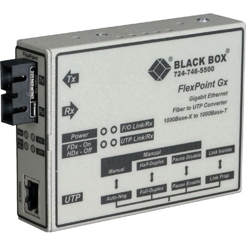 Black Box FlexPoint Gigabit UTP to Fiber Media Converter - 1 x RJ-45 , 1 x SC - 1000Base-T, 1000Base-SX/LX - Rack-mountable, Wall-mountable