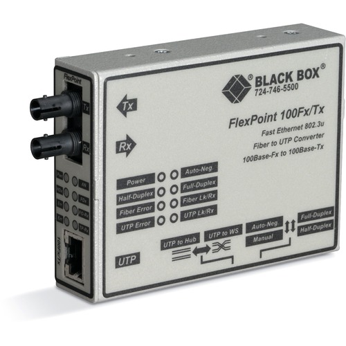 Black Box FlexPoint 100BASE-TX to 100BASE-FX Media Converter - 1 x RJ-45 , 1 x ST - 100Base-TX, 100Base-FX - Wall-mountable