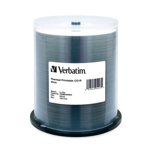 Verbatim CD-R 700MB 52X White Thermal Printable - 100pk Spindle - 700MB - 100 Pack
