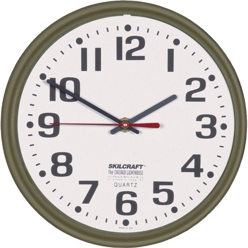 SKILCRAFT Slimline Wall Clock - Analog - Quartz - White Main Dial - Bronze/Plastic Case