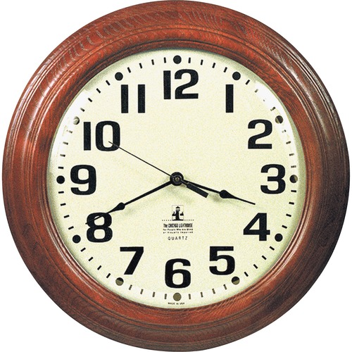 SKILCRAFT Hardwood Wall Clock - Analog - Quartz - White Main Dial - Mahogany/Hardwood Case
