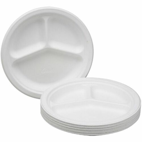 SKILCRAFT 10-1/4" Triple Compartment Paper Plates - 10.3" Diameter - White - 500 / Box