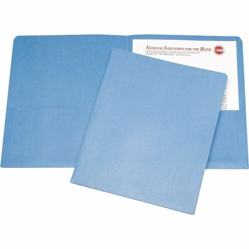 SKILCRAFT Double Pocket Portfolio - 8 1/2" x 11" - 3/8" Expansion - 2 Pocket(s) - LeatherGrain - Light Blue - 30% Recycled - 25 / Box