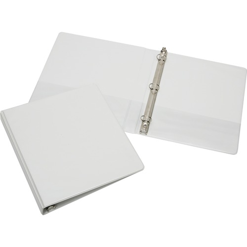SKILCRAFT Rigid Loose-leaf 3-Ring Binder - 1" Binder Capacity - Letter - 8 1/2" x 11" Sheet Size - 3 x Ring Fastener(s) - Inside Front & Back Pocket(s) - Vinyl - White - Recycled - Clear Overlay, Heavy Duty - 1 Each