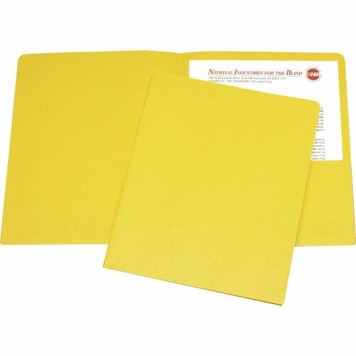 SKILCRAFT Double Pocket Portfolio - 8 1/2" x 11" - 43/64" Expansion - 2 Pocket(s) - LeatherGrain - Yellow - 30% Recycled - 25 / Box