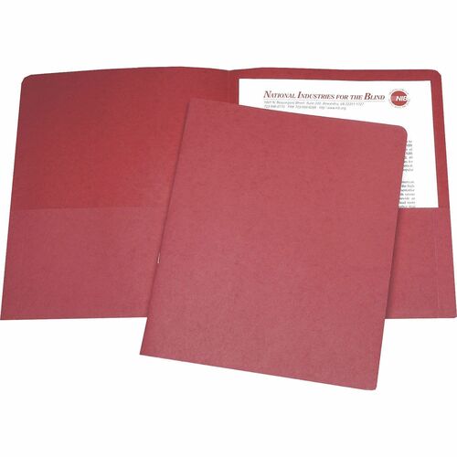 SKILCRAFT Double Pocket Portfolio - 8 1/2" x 11" - 43/64" Expansion - 2 Pocket(s) - LeatherGrain - Red - 30% Recycled - 25 / Box