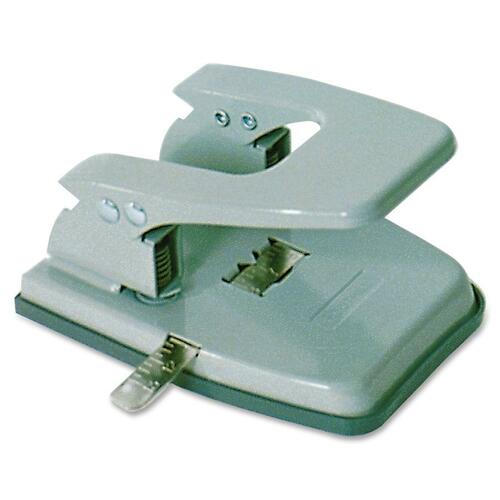 SKILCRAFT Fixed 2-Hole Punch - 2 Punch Head(s) - 25 Sheet of 20lb Paper - 1/4" Punch Size - Round Shape - Gray