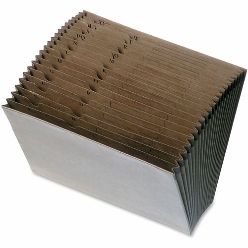 SKILCRAFT Expanding A-Z File Pocket - 8 1/2" x 11" - 15" Expansion - 21 Pocket(s) - Leather - Brown - 30% Recycled - 1 Each