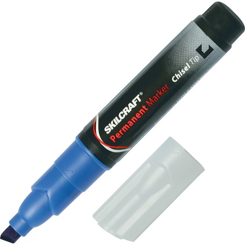 SKILCRAFT Tube Type Permanent Board Marker - Fine Marker Point - Chisel Marker Point Style - Blue - 1 Dozen