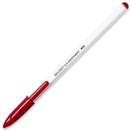SKILCRAFT No Fade Stick Pen - Medium Pen Point - Red - White Barrel - 1 Dozen