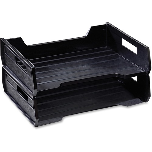 SKILCRAFT Letter Size Desk Tray - Desktop - Stackable - Black - Plastic - 2 / Pack