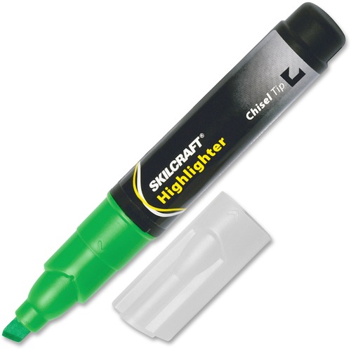 SKILCRAFT Chisel Tip Tube Type Fluorescent Highlighter - Fine Marker Point - Chisel Marker Point Style - Fluorescent Green - 1 Dozen