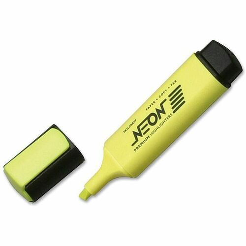 SKILCRAFT Neon Yellow Highlighter - Chisel Marker Point Style - Fluorescent Yellow - 1 Dozen