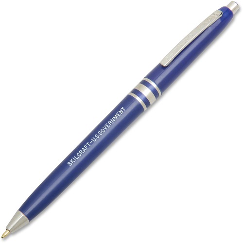 SKILCRAFT Retractable Ballpoint Pen - Fine Pen Point - Refillable - Retractable - Blue - Blue Barrel - 1 Dozen
