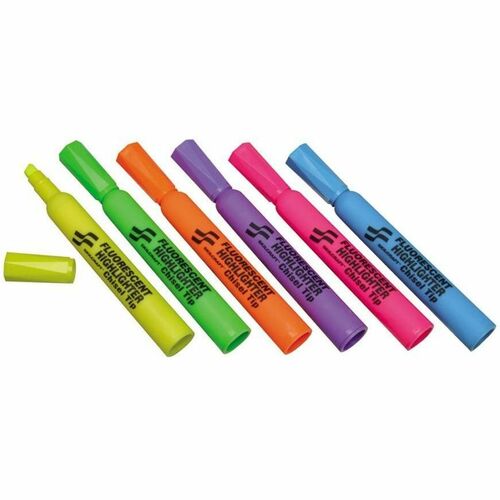 SKILCRAFT Chisel Tip Tube Type Highlighter - Chisel Marker Point Style - Yellow, Green, Blue, Orange, Purple, Pink - 6 / Set