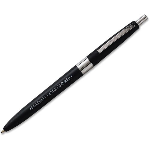 SKILCRAFT Recycled Ballpoint Pen - Medium Pen Point - Retractable - Black - Plastic Barrel - 1 Dozen