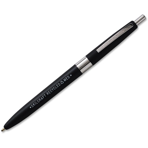 SKILCRAFT Recycled Ballpoint Pen - Fine Pen Point - Retractable - Black - Plastic Barrel - 1 Dozen