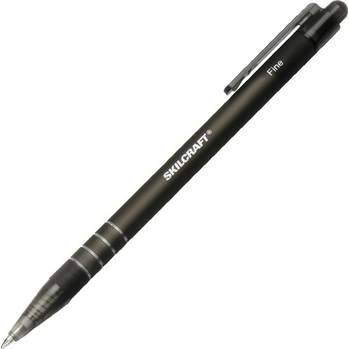 SKILCRAFT Rubberized Retractable Ballpoint Pen - Fine Pen Point - Retractable - Black - Rubber Barrel - 1 Dozen