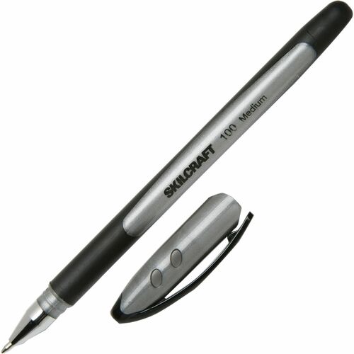 SKILCRAFT 100 Ballpoint Stick Pen - Medium Pen Point - 1 mm Pen Point Size - Black - 1 Dozen