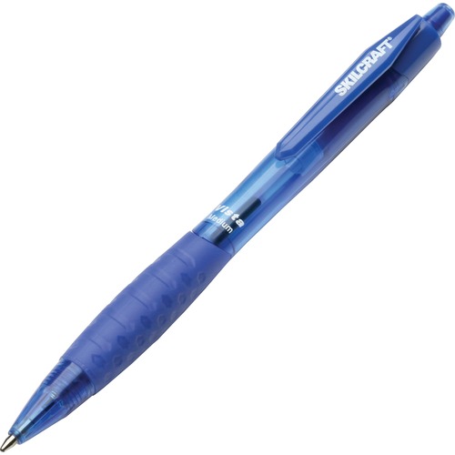 SKILCRAFT Retractable Vista Ballpoint Pen - Medium Pen Point - Refillable - Retractable - Blue - Transparent Rubber Barrel - 1 Dozen