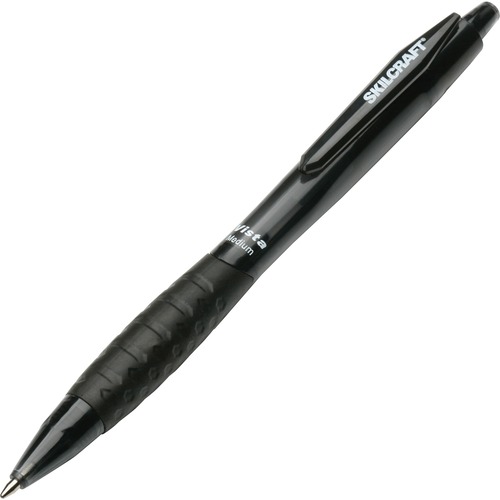 SKILCRAFT Retractable Vista Ballpoint Pen - Medium Pen Point - Refillable - Retractable - Black - Transparent Barrel - 1 Dozen