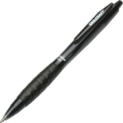 SKILCRAFT Retractable Vista Ballpoint Pen - Fine Pen Point - Refillable - Retractable - Black - Transparent Barrel - 1 Dozen
