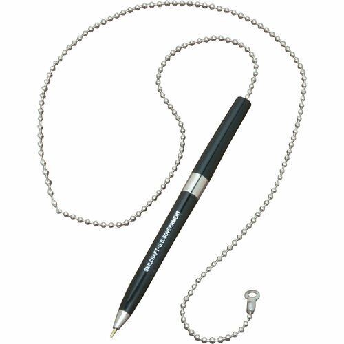 SKILCRAFT Chain Pen - Medium Pen Point - Refillable - Black - Black Rubber Barrel - 1 Dozen